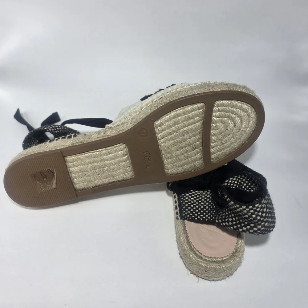 J.Crew Espadrille Lace Up Sandals Beige Black Size 11 New Without Box